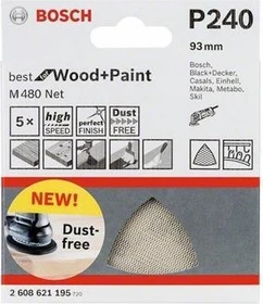 Bosch Professional M480 Best for Wood and Paint Gewebeschleifblatt K240, 93mm, 5 Stück