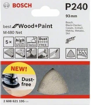 Bosch Professional M480 Best for Wood and Paint Gewebeschleifblatt K240, 93mm, 5 Stück