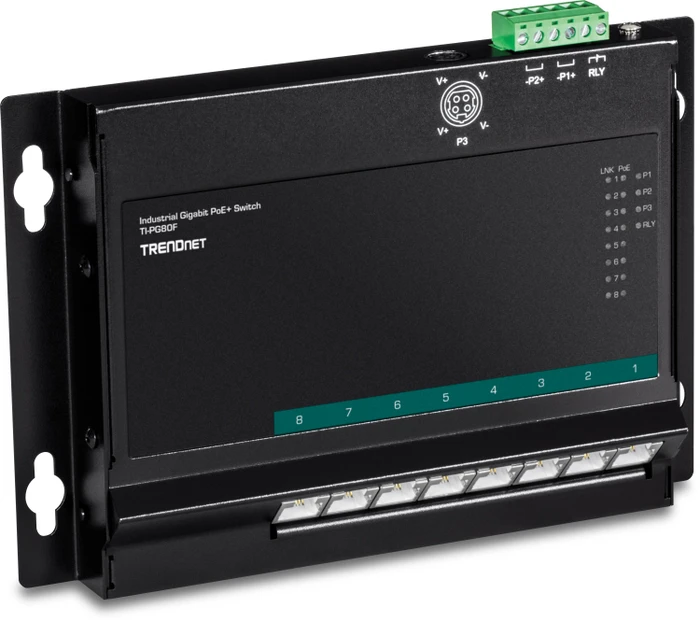 TRENDnet TI Hardened Industrial Wallmount Gigabit Switch, 8x RJ-45, 200W PoE+
