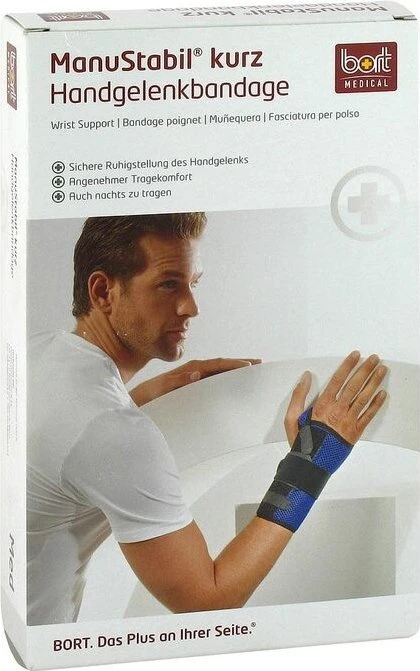 Bort Medical ManuStabil kurz Handgelenkbandage rechts Größe S grau/blau, 1 Stück