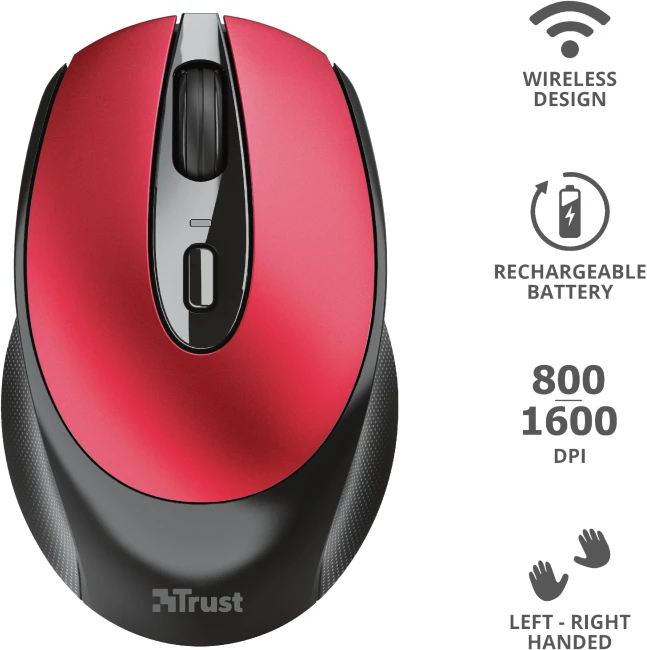 Trust Zaya Rechargeable Wireless Mouse rot/schwarz, USB
