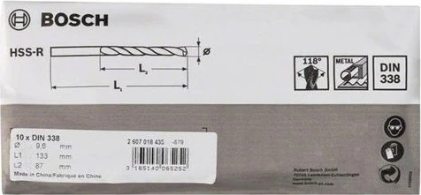 Bosch Professional HSS-R Spiralbohrer, 9.6x87x133mm, 10 Stück