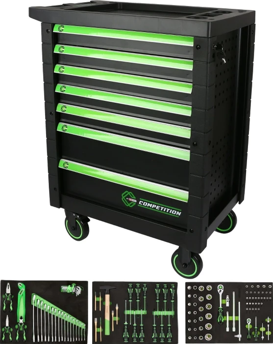 KS Tools Competition Werkzeugwagen schwarz/grün bestückt inkl. 119-tlg. Zubehör