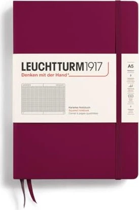 Leuchtturm1917 Medium Notizbuch, A5, kariert, Hardcover, port red