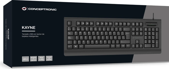 Conceptronic Kayne Tastatur mit SmartID-Kartenleser, schwarz, USB, ES