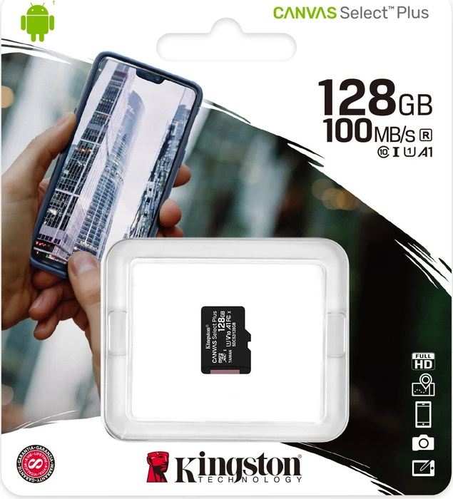 Kingston Canvas Select Plus R100 128GB, UHS-I U1, A1, Class 10