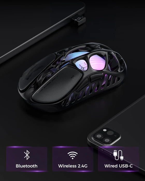 GravaStar Mercury X Wireless Gaming Mouse, Interstellar Silver, USB/Bluetooth