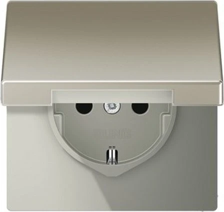 Jung Serie LS Steckdose Metallausführung mit Klappdeckel 16A 250V, edelstahl