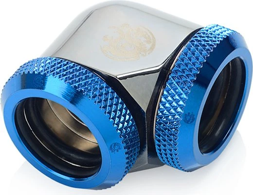 Bitspower Multi-Link Adapter 90° 16mm, Black Sparkle/Royal Blue, schwarz/blau vernickelt