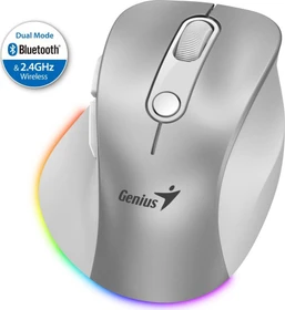 Genius Ergo 9000S Pro Wireless Bluetooth Rechargeable Mini Ergo Silent Mouse, Silver, USB/Bluetooth (31030039402)