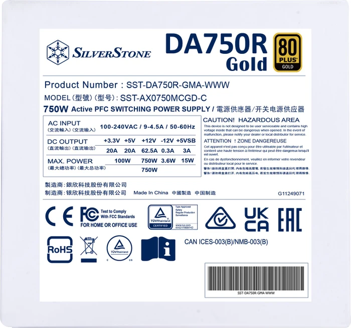 SilverStone Decathlon Gold Series DA750R-GMA (12V-2x6) weiß 750W, ATX 3.0