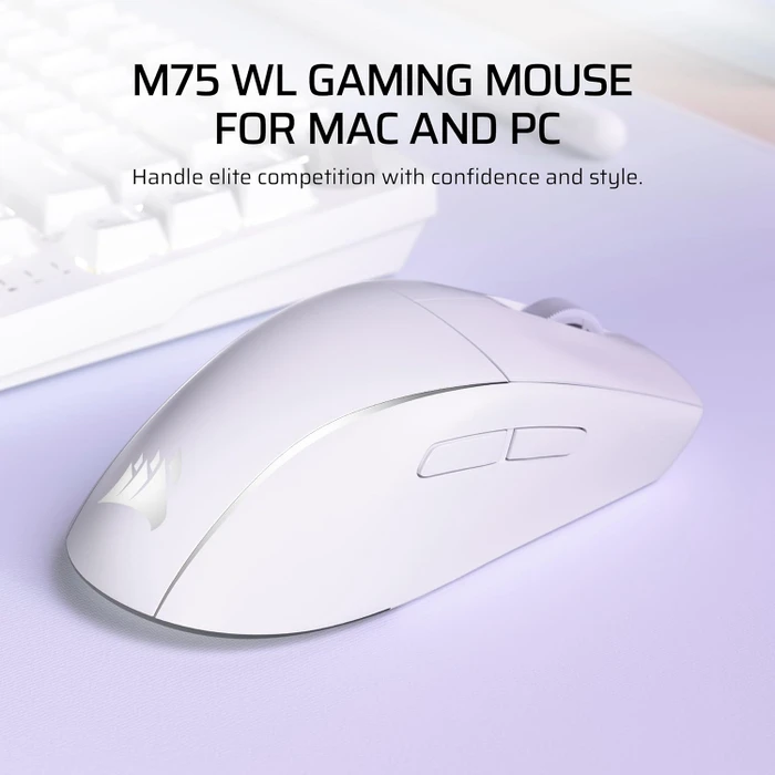 Corsair M75 WIRELESS Lightweight RGB Gaming Mouse for Mac, Frost White, USB/Bluetooth