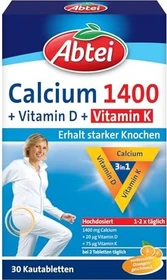 Abtei Calcium 1400 + Vitamin D3 + K Kautabletten, 30 Stück