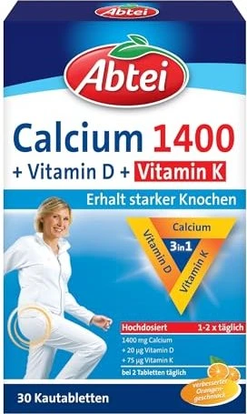 Abtei Calcium 1400 + Vitamin D3 + K Kautabletten, 30 Stück