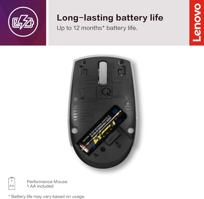 Lenovo 300 Wireless Compact Mouse Arctic Grey, USB