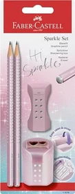 Faber-Castell Hi Sparkle Set Bleistift B graphit, metallic rosé, Radierer, Anspitzer, 4er-Set