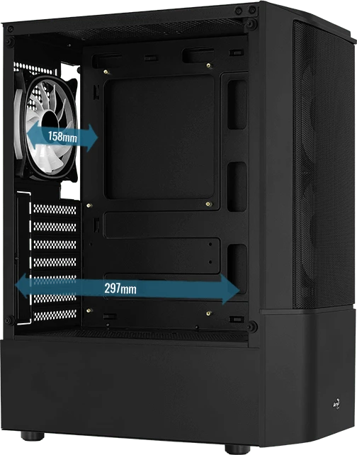 AeroCool Quantum Mesh [V2], schwarz, Lüfter LED Fixed RGB, Glasfenster