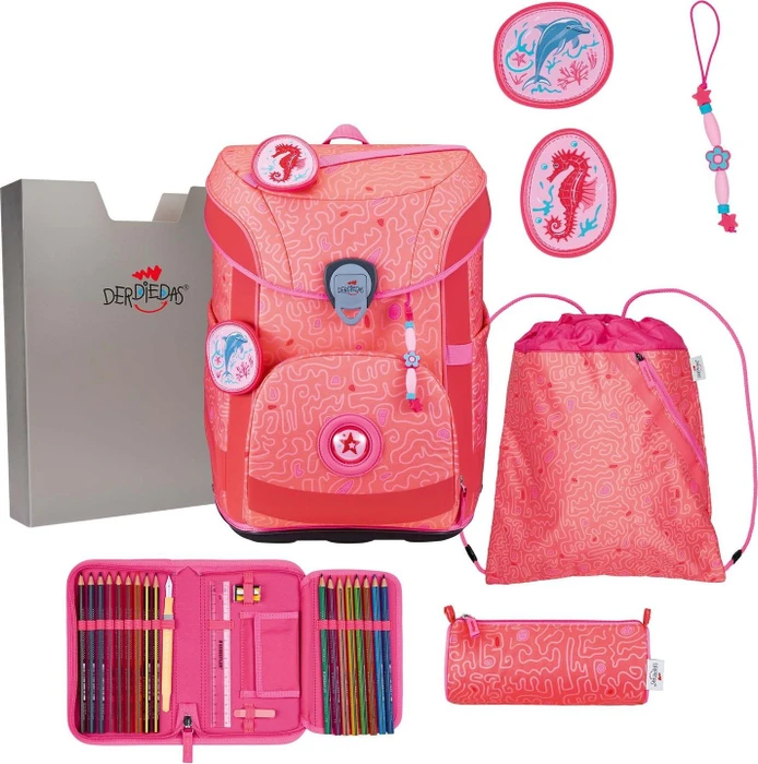 DerDieDas ErgoFlex Easy Exklusiv Superflash Coral Reef Schultaschen-Set, 5-tlg.
