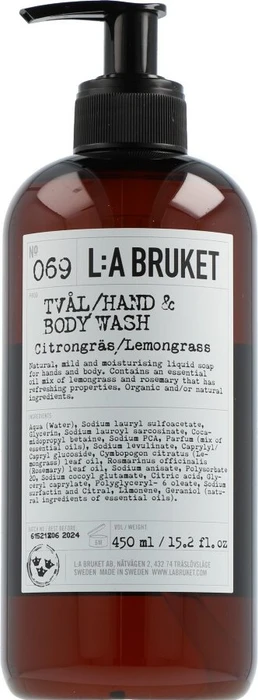 L:A Bruket No 069 Lemongrass Hand & Body Wash, 450ml