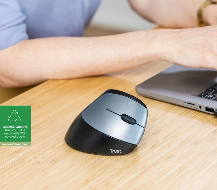 Trust Bayo Wireless Rechargeable Ergonomic Mouse schwarz/grau, ECO zertifiziert, USB