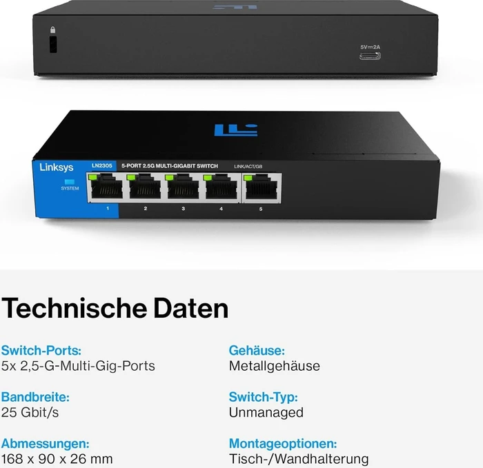 Linksys LN230 Desktop 2.5G Switch, 5x RJ-45
