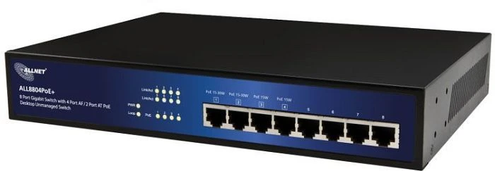 Allnet ALL88 Desktop Gigabit Switch, 8x RJ-45, 65W PoE+