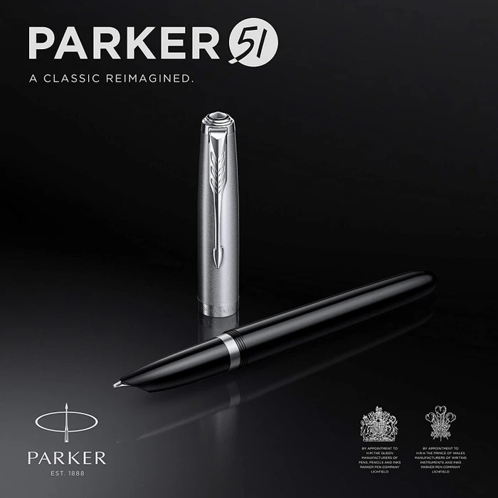 Parker 51 black resin/chrome trim, rechte Hand, fein, Geschenkbox