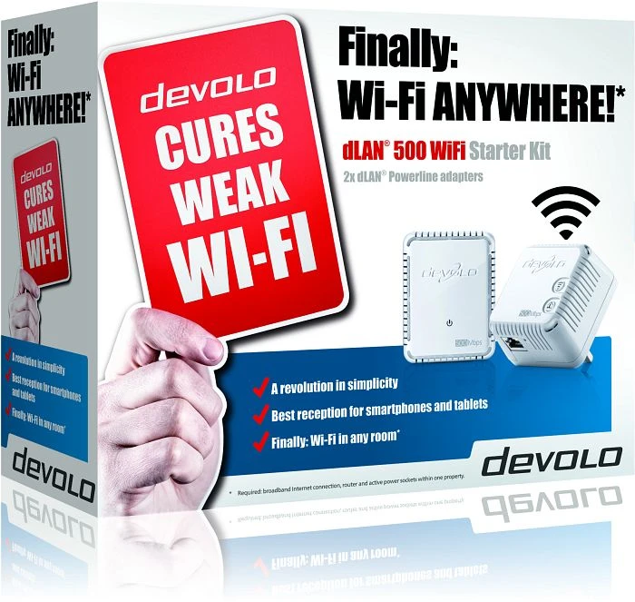 devolo dLAN 500 WiFi Starter Kit, UK-Region/Typ G, Powerline/WLAN-Access Point und Powerline-Adapter Set, 2er-Bundle