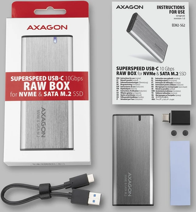 Axagon M.2 Festplattengehäuse, silber, M.2 PCIe/SATA, USB-C 3.1