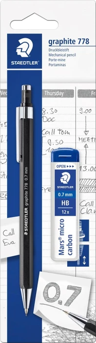 Staedtler graphite 778 Druckbleistift B 0.7mm graphit, schwarz, Radierer, 12 Minen