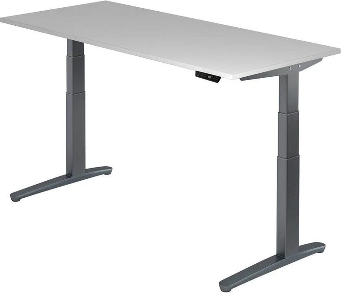 Hammerbacher Ergonomic Aktiv XBHM19 elektrisch höhenverstellbarer Sitz-Steh-Schreibtisch 180x80cm grau/graphit