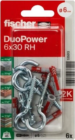 fischer DuoPower 6x30 RH K Schrauben/Dübel-Sortiment, 6 Stück