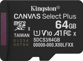 Kingston Canvas Select Plus Gen3 R100 64GB, UHS-I U1, A1, Class 10