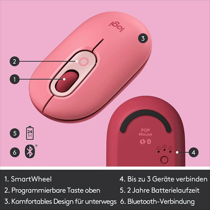 Logitech POP Wireless Mouse, Heartbreaker, Logi Bolt, USB/Bluetooth