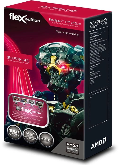 Sapphire Radeon R7 250X FleX, 1GB GDDR5, 2x DVI, HDMI, DP, lite retail
