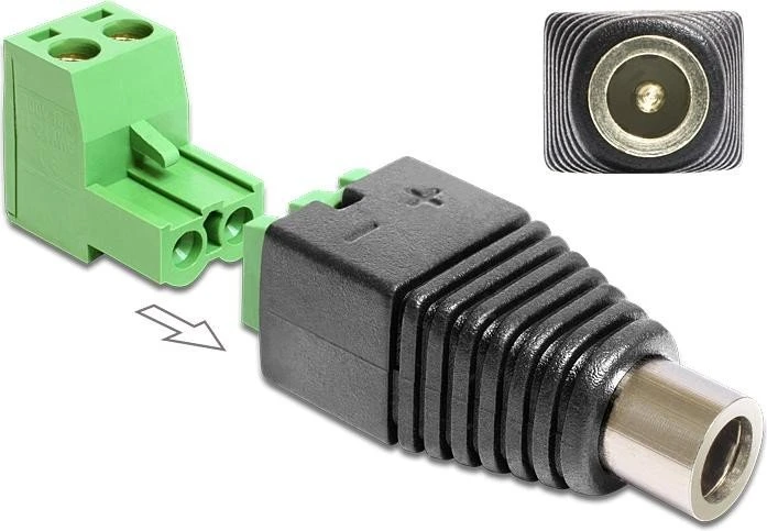 DeLOCK Terminalblock Adapter, 2-Pin auf 2.5/5.5mm Hohlbuchse
