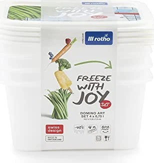 Rotho Domino Gefrierdose Aufbewahrungsbehälter 750ml, 4 Stück