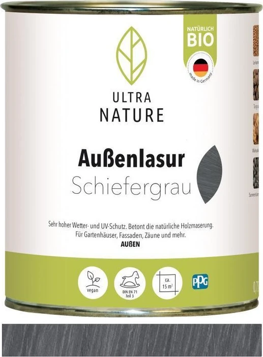 Ultra Nature Außen-Lasur schiefergrau, 750ml