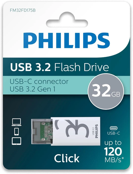 Philips Flash Drive Click Edition 32GB weiß/grau, USB-C, USB 3.2 Gen 1×1