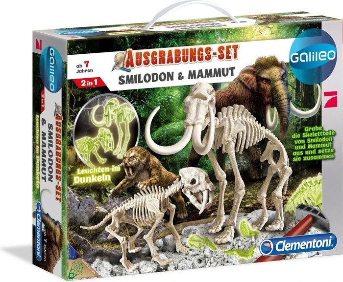 Clementoni Galileo Ausgrabungsset Smilodon & Mammut fluoreszierend