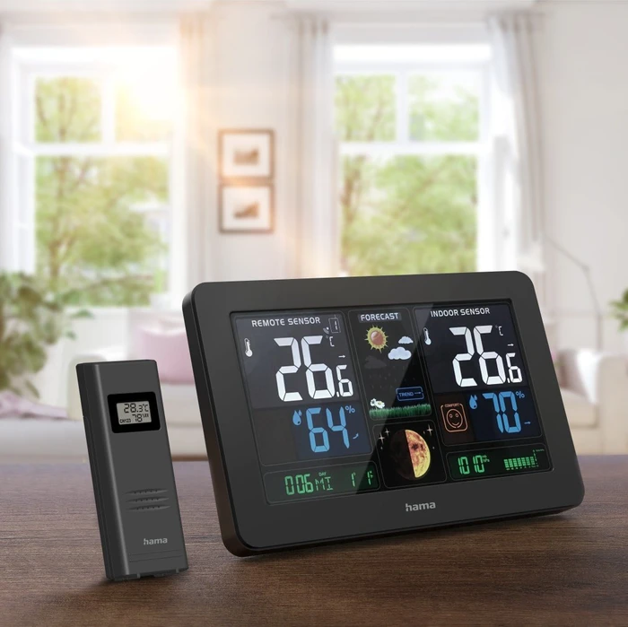 Hama Premium Funkwetterstation mit LED-Farbdisplay und USB-Ladefunktion, digital