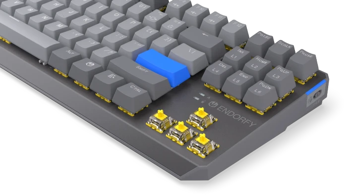 Endorfy Thock V2 TKL Wireless, PBT, grau, LEDs RGB, hot-swap, Endorfy YELLOW, USB/Bluetooth, US