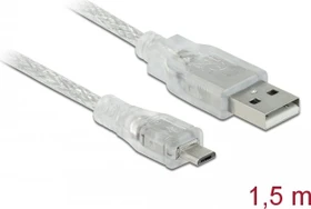 DeLOCK Kabel USB-A 2.0 [Stecker] auf USB-A 2.0 Micro-B [Stecker] transparent, 1.5m (83899)