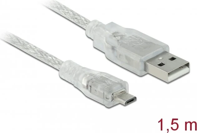 DeLOCK Kabel USB-A 2.0 [Stecker] auf USB-A 2.0 Micro-B [Stecker] transparent, 1.5m