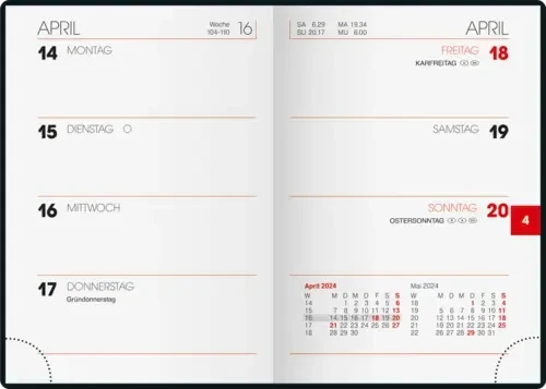 Brunnen Taschenkalender Wochenkalender 2024, 72x102mm, Softcover, schwarz, 80 Blatt