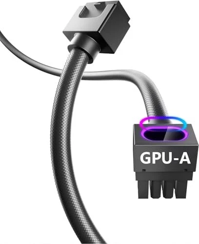 AsiaHorse Hydrus 8-Pin PCIe Verlängerungskabel, RGB beleuchtet, 18AWG, 90° gewinkelt, Typ A, Clip unten, schwarz, 30cm
