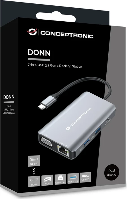 Conceptronic 7-in-1 Dockingstation, USB-C 3.0 [Stecker]