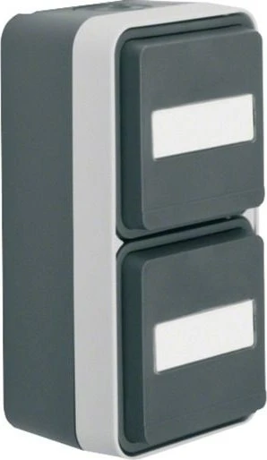 Berker W.1 Steckdose SCHUKO 2-fach senkrecht mit Klappdeckel, Beschriftungsfeld, grau/lichtgrau