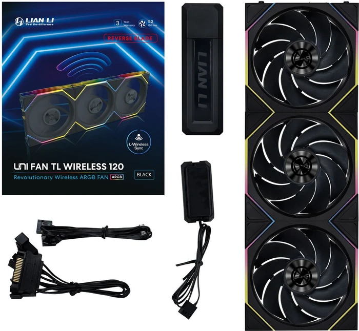 Lian Li Uni Fan TL Wireless 120 RGB Reverse Blade, schwarz, LED-Steuerung, 120mm, 3er-Pack