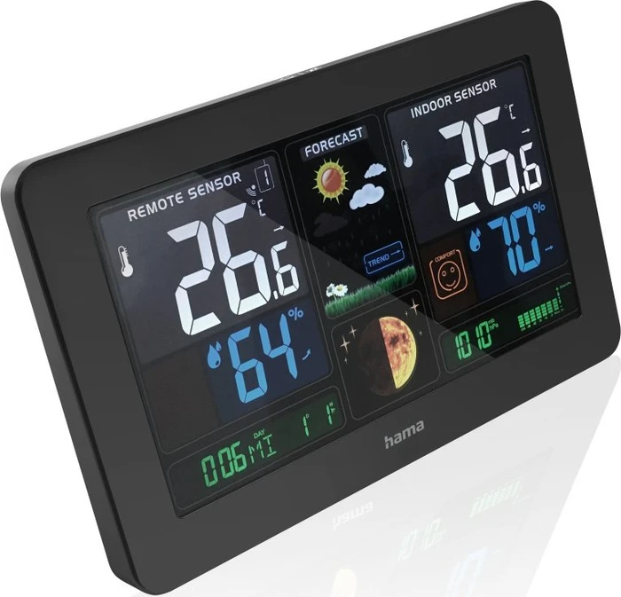 Hama Premium Funkwetterstation mit LED-Farbdisplay und USB-Ladefunktion, digital